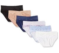 Warner's Women's Blissful Benefits Muffin Top Tailored 6-Pack Hipster Panties, Toasted Almond/Black/Hydrangea Delicate Diamonds/Navy Ink/Lilac Petals/White, Medium
