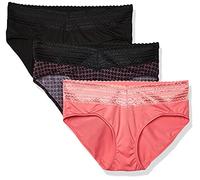 Warner's Women's Blissful Benefits No Muffin Top with Lace 3 Pack Hipster Panties, Black/Flamingo Pink/Miami Pink Octagon, XL (Pack of 3)