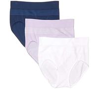 Warner's Women's Blissful Benefits Seamless Brief Panty 3 Pack Underwear, Lavender Macaron/White/Navy Ink, XXL