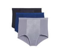 Warner's Women's Blissful Benefits Tummy-Smoothing Comfort Microfiber Brief 3-Pack Rs4433w Underwear, Smoked Pearl/Navy Ink/Black, Large
