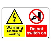 Warnin Electrician working Do Not switch on - safety sign - High tack self-adhesive sticker (600mm x 400mm) Viewing Distance within 20m.
