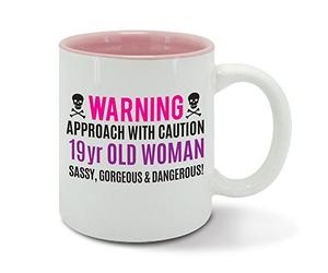 Warning, 19 Year Old Woman, Sassy, Gorgeous and Dangerous, 19th Birthday, Funny Gift idea, Womens Pink Mug, Cup
