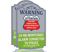 Warning 24 HR. Monitored Alarm Connected To Police Attention This Area Under Live/Recorded Video Surveillance Yard Home Security Camera private property Sign,12x 18 inches Rust Free Aluminum