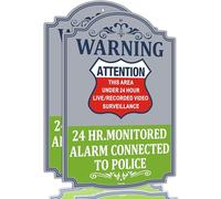 Warning 24 HR. Monitored Alarm Connected To Police Sign Attention This Area Under Live/Recorded Video Surveillance Metal Yard Signs Home Security Camera private property 2 Pack 12x 18 inches Rust Free