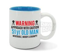 Warning, 51 Year Old Man, miserable, Moody and Grumpy, 51st Birthday, mr Grumpy Funny Gift idea, Mens Blue Mug, Cup