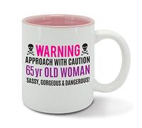 Warning, 65 Year Old Woman, Sassy, Gorgeous and Dangerous, 65th Birthday, Funny Gift idea, Womens Pink Mug, Cup