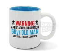 Warning, 66 Year Old Man, miserable, Moody and Grumpy, 66th Birthday, mr Grumpy Funny Gift idea, Mens Blue Mug, Cup