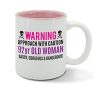 Warning, 92 Year Old Woman, Sassy, Gorgeous and Dangerous, 92nd Birthday, Funny Gift idea, Womens Pink Mug, Cup