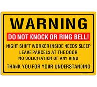 Warning Aluminum Sign, Do Not Knock or Ring Bell - Night Shift Worker Inside Needs Sleep, Yellow and Black, Easy to Install, Durable, Fade Resistant, Waterproof, UV 8"x12"