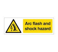 Warning Arc flash and shock hazard - Narrow Landscape 300 x 100 mm - 2mm Super-Tough Rigid Plastic
