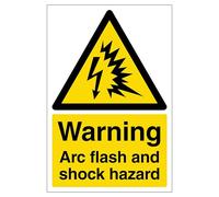 Warning Arc flash and shock hazard - Portrait 150 x 200 mm - Self Adhesive Vinyl - Aluminium Effect
