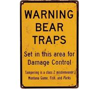 Warning Bear Traps Montana Reproductionvintage Tin Signs Metal Wall Art 5.5x8 Inch