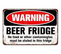 Warning Beer Fridge Durable Metal Tin Sign Funny Bar or Man Cave Decorative Vintage Sign 8x12 Inch