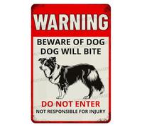 Warning Beware Of Dog Sign Dog Will Bite Border Collie Metal Tin Signs For Fence Yard Home Kitchen Farm Garden Wall Decor 8x12 Inches