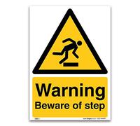 Warning Beware of step Sign - A4 1mm Rigid Plastic Sign - Warning Construction Security