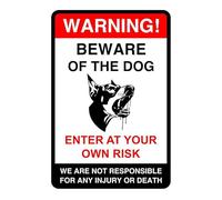 Warning beware of the dog "enter at own risk" - 1.2mm Rigid plastic for indoor/outdoor usage (200mm x 150mm) Viewing Distance within 5m.