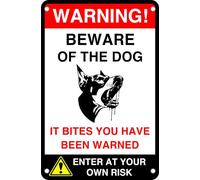 Warning Beware Of The Dog Enter At Own Risk Sign - Pre-Drilled 1.2mm Rigid Plastic, Weatherproof Indoor & Outdoor (200 x 150mm)