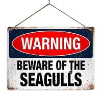 Warning, Beware of the Seagulls. Large metal sign with sticky pads (no holes). beach hut seaside cafe chips