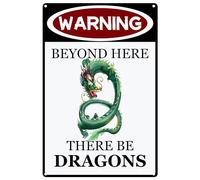 Warning Beyond Here There Be Dragons Retro Tin Sign Wall Decor Dragon Decor Yard Signs for Home Office Bar Pub Cafe Man Cave Tin Decor 30x40cm
