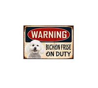 Warning Bichon Frise On Duty Metal Tin Sign Warning Sign Safety Signs Aluminum Sign For Alt Room Decor, Indoor & Outdoor Signs For Home, Office, Work 20x30cm