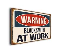 Warning Blacksmith at Work Sign | Vintage Style Weatherproof Plaque | Durable Aluminium Composite | UV Fade Resistant | Funny Gifts for Blacksmiths