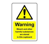 Warning bleach and harmful substances stored in cupboard safety sign - Self adhesive sticker - 100mm x 150mm