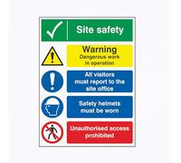 Warning Building Site - Multi Hazard Site Safety Site Tick - 600MM X 400MM Safety Sign With 3MM PVC Foam (Red, Blue, Green, White, 800MM X 600MM)