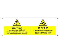 Warning C C T V Spikes Camera In Operation Stem Applied To This Property - safety sign - 1.2mm Rigid plastic for indoor/outdoor usage (150mm x 50mm) Viewing Distance within 3m.