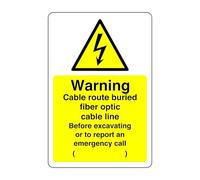 Warning cable route buried fiber sign - 1.2mm Rigid plastic for indoor/outdoor usage (300mm x 200mm) Viewing Distance within 7m.