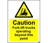 Warning Caution Fork-Lift Trucks Operating Beyond This Point Safety Sign - 1.2mm Rigid Plastic 300mm x 200mm