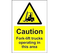 Warning Caution fork-lift trucks operating in this area safety sign - 3mm Aluminium sign 600mm x 400mm Case (Pack of 5)