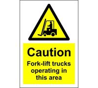 Warning Caution fork-lift trucks operating in this area safety sign - Self adhesive sticker 300mm x 200mm