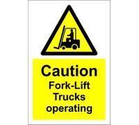 Warning Caution Fork-Lift Trucks Operating Safety Sign - 1.2mm Rigid Plastic 300mm x 200mm