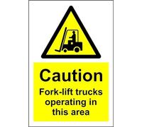 Warning Caution Fork-Lift Trucks Operating Safety Sign - Self Adhesive Sticker 300mm x 200mm Case (Pack of 10)