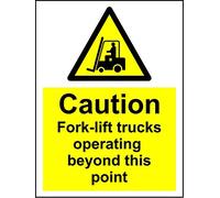 Warning Caution forklift trucks operating beyond this point safety sign - 3mm Aluminium sign 400mm x 300mm