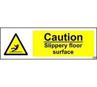 Warning Caution Slippery Floor Surface Safety Sign - Self Adhesive Sticker 300mm x 100mm