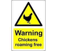 Warning chickens roaming free Safety sign - Self adhesive sticker (300mm x 200mm)