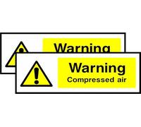 Warning Compressed Air Vinyl Sticker Sign, Yellow and Black, 150mm x 50mm, Pack of 2