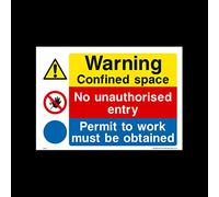 Warning confined space - No unauthorised entry - Permit Plastic Sign (MP28) - Danger, Caution, Flammable, Ear Protection, No Smoking, Harness, Men at work