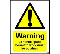 Warning Confined Space Permit to Work Must Be Obtained Safety Sign - 1.2mm Rigid Plastic 200mm x 150mm