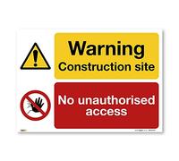Warning Construction Site No unauthorised access, A3 420x297mm, PVC Rigid Plastic, Building, Renovations, Construction Site Safety Signs