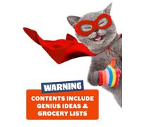 Warning Contents Include Genius Ideas and Grocery Lists: Funny Superhero Cat Composition Notebook: Ruled Lined Journal for Feline Lovers | Lined Paper for School, College, Office and Work