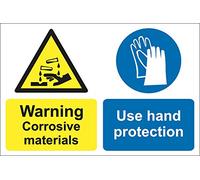 Warning Corrosive Materials. Use Hand Protection Sign - Self Adhesive Sticker 300mm x 200mm