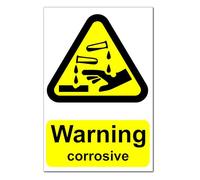 Warning Corrosive Stickers x10 Peel and Stick 100mm x 66mm, Laminated, Durable Hazard Warning Labels for Safety, Industrial and Workplace Use