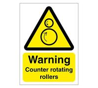 Warning Counter Rotating Rollers Sign 100mm x 140mm Self adhesive vinyl sticker - Warns people of hazardous moving parts that could cause serious injury (1)