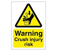Warning Crush Injury Risk Sign 100mm x 140mm Self adhesive vinyl sticker - Warns people of potential crushing hazards and injuries (1)