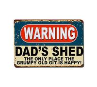Warning Dad's Shed Grumpy Old Git Tin Sign Vintage Metal Poster Retro Bar, Home, Man Cave, Kitchen, Laundry Room Wall Art Decor Gift 8x12 Inch