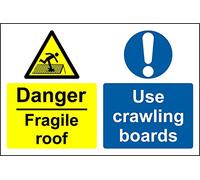 Warning Danger Fragile roof use Crawling Boards Safety Signs - 1.2mm Rigid Plastic 300mm x 200mm