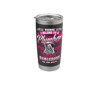 Warning Dangerous Funny Wife Plumbers Plumbing Back/Front Stainless Steel Insulated Tumbler