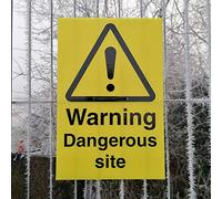Warning Dangerous Site - Warning Sign c/w drill holes and cable tie - 200mm x 300mm fluted plastic (corex) - Advising of potential dangers on construction sites